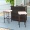 Outdoor Bar Set 3 Piece Rattan Table With Storage 2 Stools Glass Top Patio Furniture